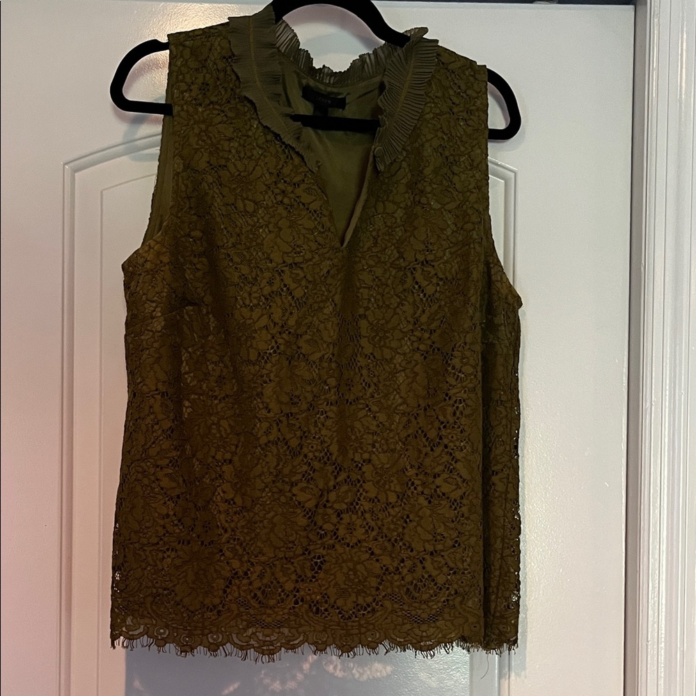 J. Crew Olive Green Lace Sleeveless Top